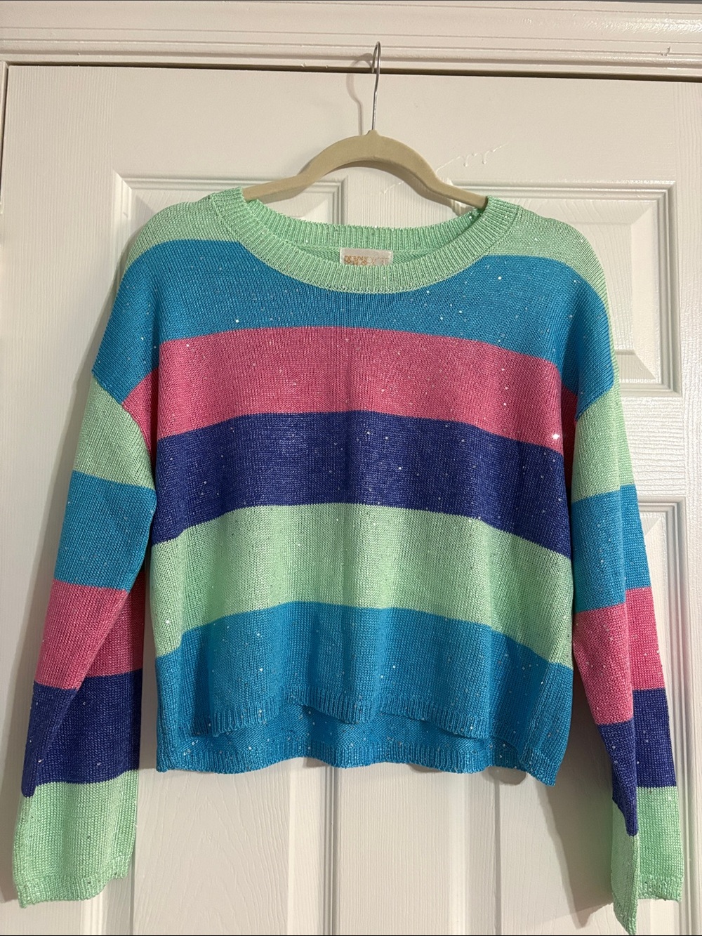 Beach Riot Striped Crewneck Sweater in Mint, Teal, Pink, and Navy